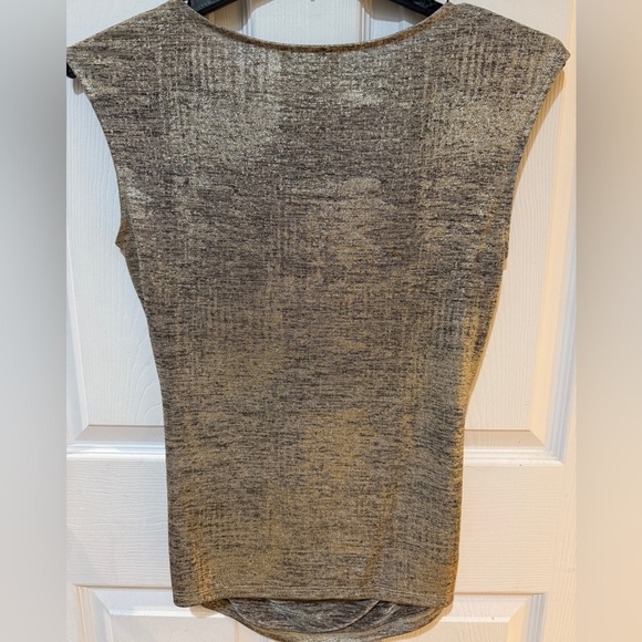 Calvin Klein Gold Ruched Sleeveless Muscle Tee gold buttons on shoulder - Picture 3 of 3